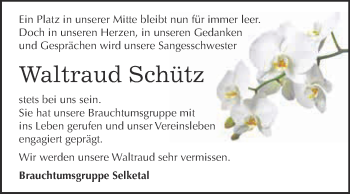 Traueranzeige von Waltraud Schütz von Super Sonntag Quedlinburg