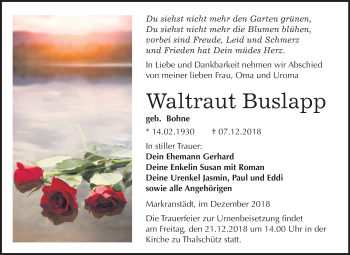 Traueranzeige von Waltraut Buslapp von Mitteldeutsche Zeitung Merseburg/Querfurt