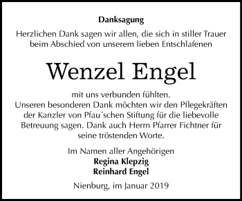 Traueranzeige von Wenzel Engel von Mitteldeutsche Zeitung Bernburg