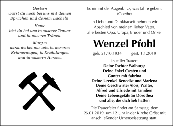 Traueranzeige von Wenzel Pfohl von Mitteldeutsche Zeitung Merseburg/Querfurt