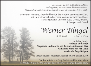 Traueranzeige von Werner Bingel von Mitteldeutsche Zeitung Sangerhausen