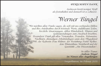 Traueranzeige von Werner Bingel von Super Sonntag SGH Mansf. Land