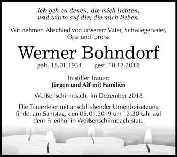 Traueranzeige von Werner Bohndorf von Mitteldeutsche Zeitung Merseburg/Querfurt