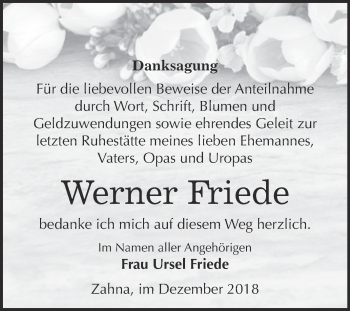 Traueranzeige von Werner Friede von Super Sonntag Wittenberg