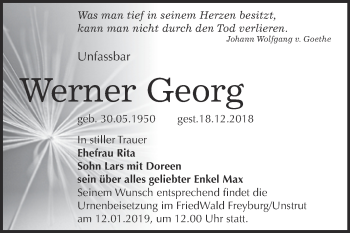 Traueranzeige von Werner Georg von Super Sonntag Merseburg