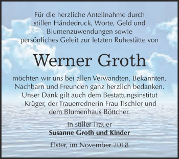 Traueranzeige von Werner Groth von WVG - Wochenspiegel Wittenberg