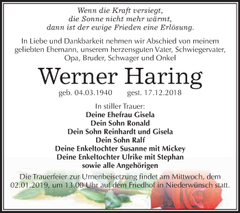Traueranzeige von Werner Haring von WVG - Wochenspiegel Merseburg