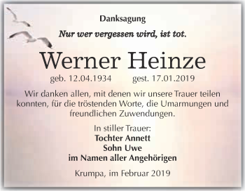 Traueranzeige von Werner Heinze von WVG - Wochenspiegel Merseburg