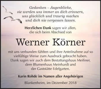 Traueranzeige von Werner Körner von Mitteldeutsche Zeitung Sangerhausen