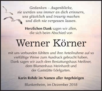 Traueranzeige von Werner Körner von Super Sonntag SGH Mansf. Land
