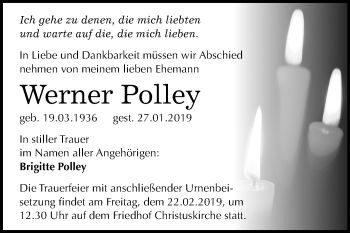 Traueranzeige von Werner Polley von Mitteldeutsche Zeitung