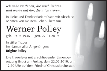Traueranzeige von Werner Polley von WVG - Wochenspiegel Wittenberg