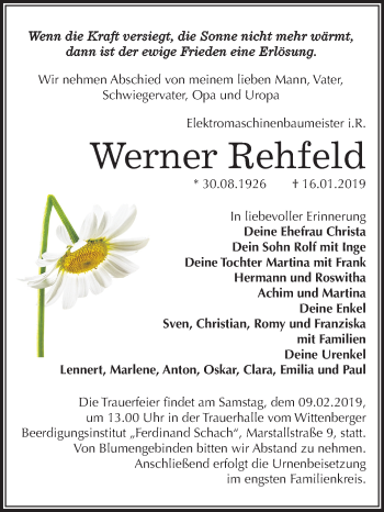 Traueranzeige von Werner Rehfeld von Mitteldeutsche Zeitung