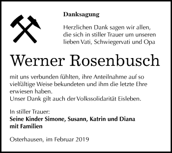 Traueranzeige von Werner Rosenbusch von Mitteldeutsche Zeitung
