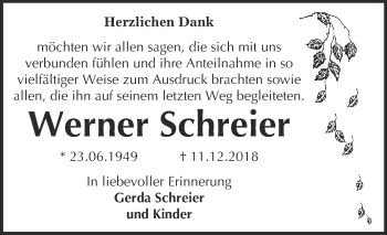 Traueranzeige von Werner Schreier von Super Sonntag Wittenberg