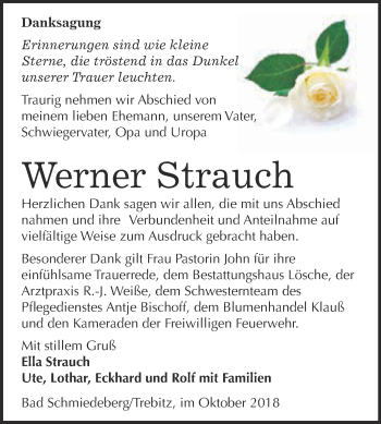 Traueranzeige von Werner Strauch von WVG - Wochenspiegel Wittenberg