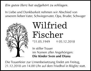 Traueranzeige von Wilfried Fischer von Mitteldeutsche Zeitung Merseburg/Querfurt