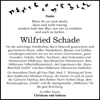 Traueranzeige von Wilfried Schade von Mitteldeutsche Zeitung Dessau-Roßlau