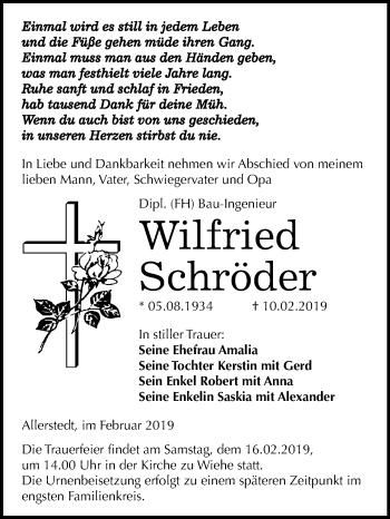 Traueranzeige von Wilfried Schröder von Mitteldeutsche Zeitung