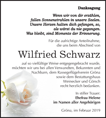 Traueranzeige von Wilfried Schwarz von Mitteldeutsche Zeitung Bernburg
