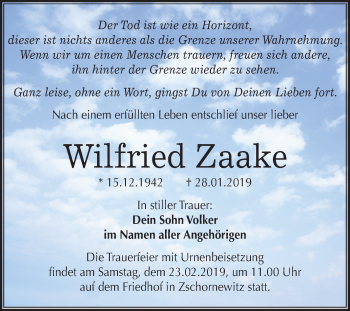 Traueranzeige von Wilfried Zaake von Mitteldeutsche Zeitung
