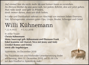 Traueranzeige von Willi Kühnemann von Mitteldeutsche Zeitung Quedlinburg