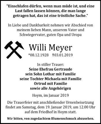 Traueranzeige von Willi Meyer von Mitteldeutsche Zeitung Aschersleben