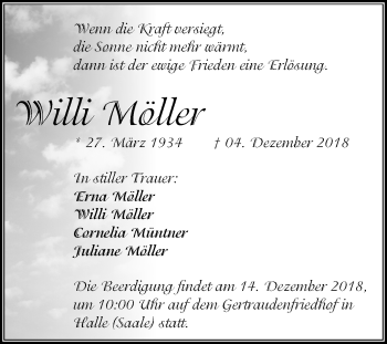Traueranzeige von Willi Möller von Mitteldeutsche Zeitung Halle/Saalkreis