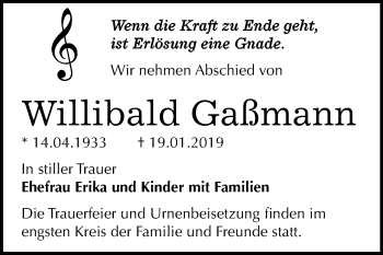 Traueranzeige von Willibald Gaßmann von Mitteldeutsche Zeitung Dessau-Roßlau