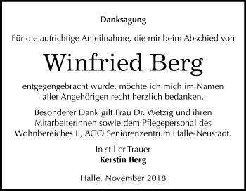 Traueranzeige von Winfried Berg von Mitteldeutsche Zeitung Halle/Saalkreis