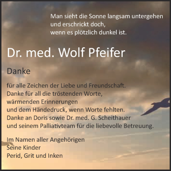 Traueranzeige von Wolf Pfeifer von WVG - Wochenspiegel Dessau / Köthen