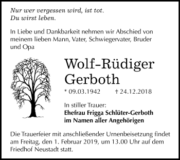 Traueranzeige von Wolf-Rüdiger Gerboth von Mitteldeutsche Zeitung Halle/Saalkreis
