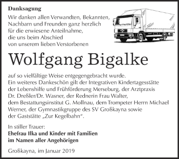 Traueranzeige von Wolfgang Bigalke von WVG - Wochenspiegel Merseburg