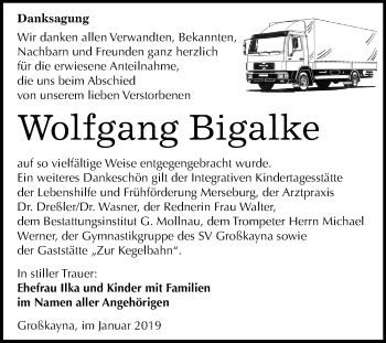 Traueranzeige von Wolfgang Bigalke von Mitteldeutsche Zeitung Merseburg/Querfurt