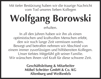 Traueranzeige von Wolfgang Borowski von WVG - Wochenspiegel NMB / WSF / ZTZ