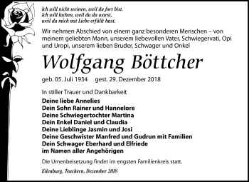 Traueranzeige von Wolfgang Böttcher von Mitteldeutsche Zeitung Weißenfels