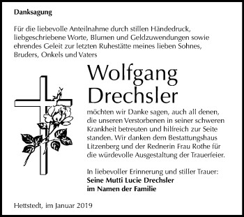 Traueranzeige von Wolfgang Drechsler von Mitteldeutsche Zeitung Aschersleben