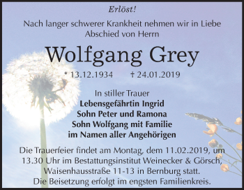 Traueranzeige von Wolfgang Grey von Mitteldeutsche Zeitung Bernburg