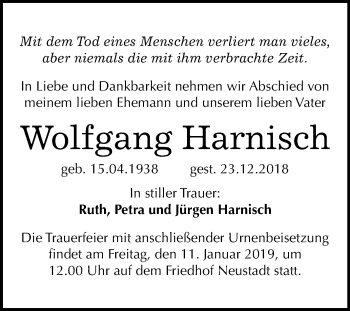Traueranzeige von Wolfgang Harnisch von Mitteldeutsche Zeitung Halle/Saalkreis