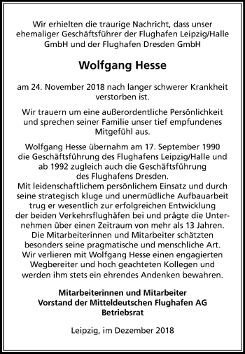 Traueranzeige von Wolfgang Hesse von Mitteldeutsche Zeitung Halle/Saalkreis
