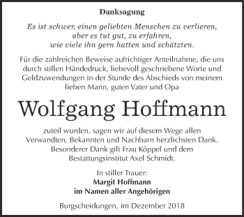 Traueranzeige von Wolfgang Hoffmann von WVG - Wochenspiegel NMB / WSF / ZTZ