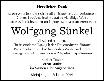 Traueranzeige von Wolfgang Sünkel von Mitteldeutsche Zeitung