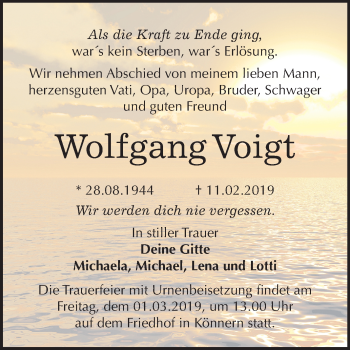 Traueranzeige von Wolfgang Voigt von Mitteldeutsche Zeitung Bernburg