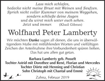 Traueranzeige von Wolfhard Peter Lamberty von Super Sonntag Wittenberg
