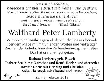 Traueranzeige von Wolfhard Peter Lamberty von Mitteldeutsche Zeitung
