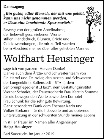 Traueranzeige von Wolfhart Heusinger von Mitteldeutsche Zeitung Quedlinburg