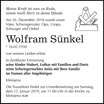 Traueranzeige von Wolfram Sünkel von Mitteldeutsche Zeitung Naumburg/Nebra