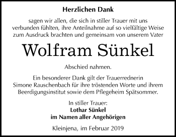 Traueranzeige von Wolfram Sünkel von Mitteldeutsche Zeitung