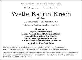 Traueranzeige von Yvette Katrin Krech von Mitteldeutsche Zeitung Halle/Saalkreis
