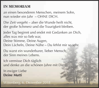 Traueranzeige von meinem Sohn  von Super Sonntag Wittenberg